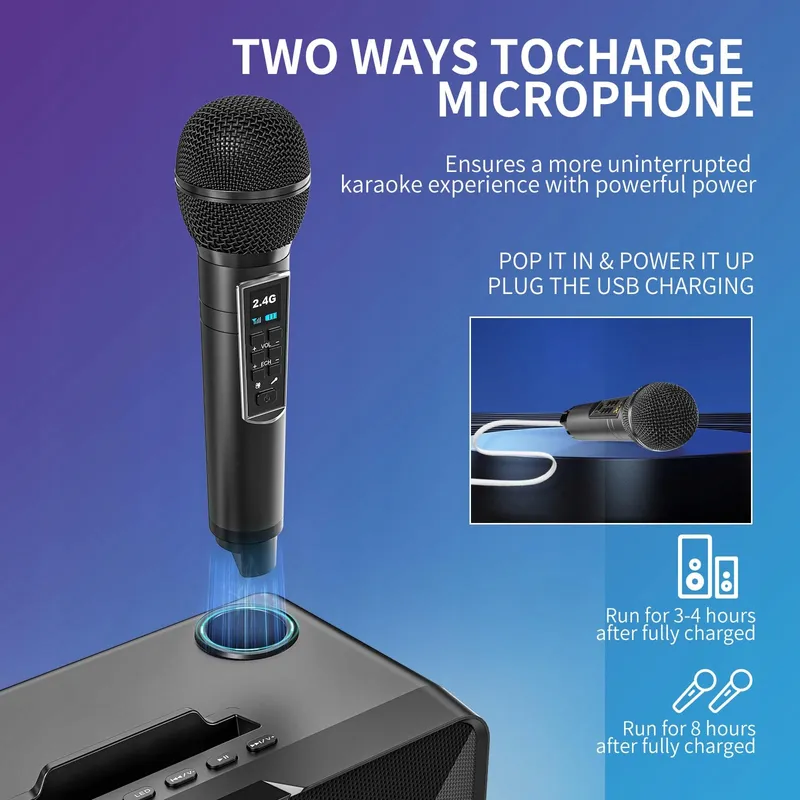 Draagbare Karaoke Machine Bluetooth Speaker 2 Microfoons — foto 5