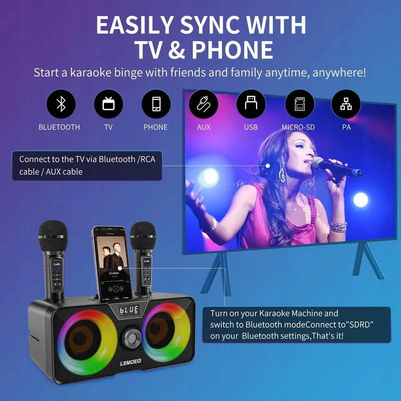 Draagbare Karaoke Machine Bluetooth Speaker 2 Microfoons — foto 2