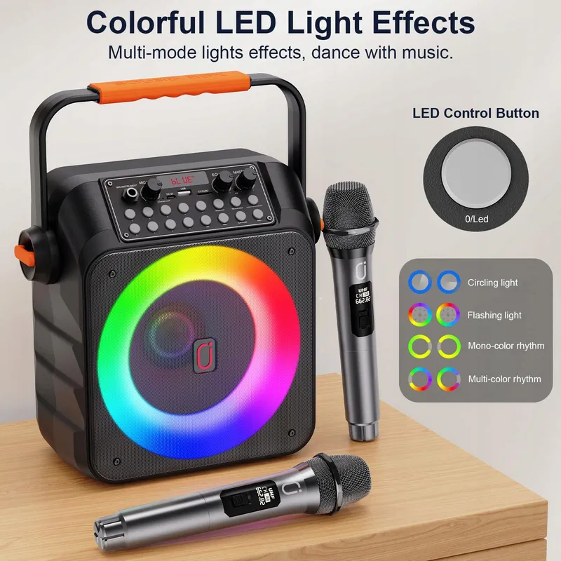 HWWR Karaokeset 2 Draadloze Microfoons RGB Licht Partybox — foto 4