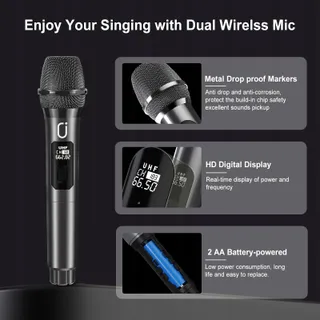 HWWR Karaokeset 2 Draadloze Microfoons RGB Licht Partybox — miniatuur 8