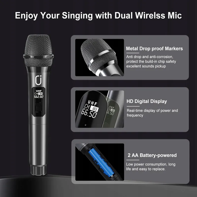 HWWR Karaokeset 2 Draadloze Microfoons RGB Licht Partybox — foto 8
