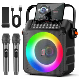 HWWR Karaokeset 2 Draadloze Microfoons RGB Licht Partybox — miniatuur 1