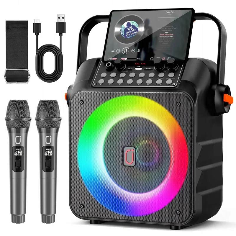 HWWR Karaokeset 2 Draadloze Microfoons RGB Licht Partybox — foto 1