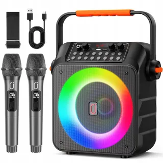 HWWR Karaokeset 2 Draadloze Microfoons RGB Licht Partybox — miniatuur 9