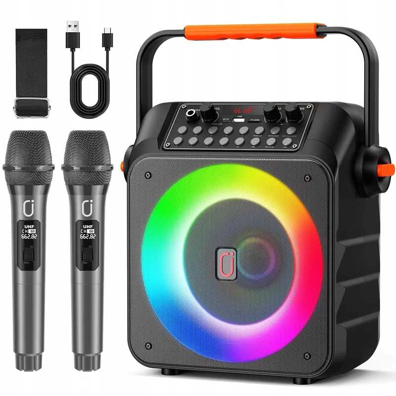HWWR Karaokeset 2 Draadloze Microfoons RGB Licht Partybox — foto 9