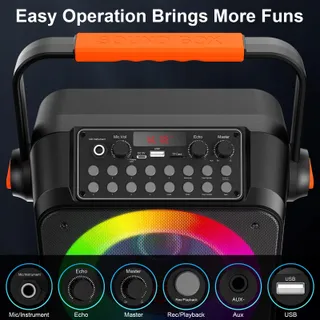HWWR Karaokeset 2 Draadloze Microfoons RGB Licht Partybox — miniatuur 6