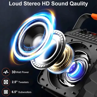 HWWR Karaokeset 2 Draadloze Microfoons RGB Licht Partybox — miniatuur 2