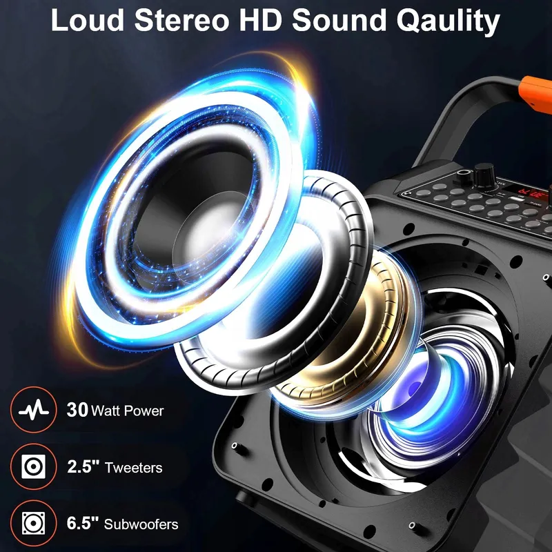 HWWR Karaokeset 2 Draadloze Microfoons RGB Licht Partybox — foto 2