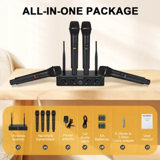 MELONARE Draadloos UHF Microfoonsysteem 4 Kanalen 61m MWM-41-4H — miniatuur 5