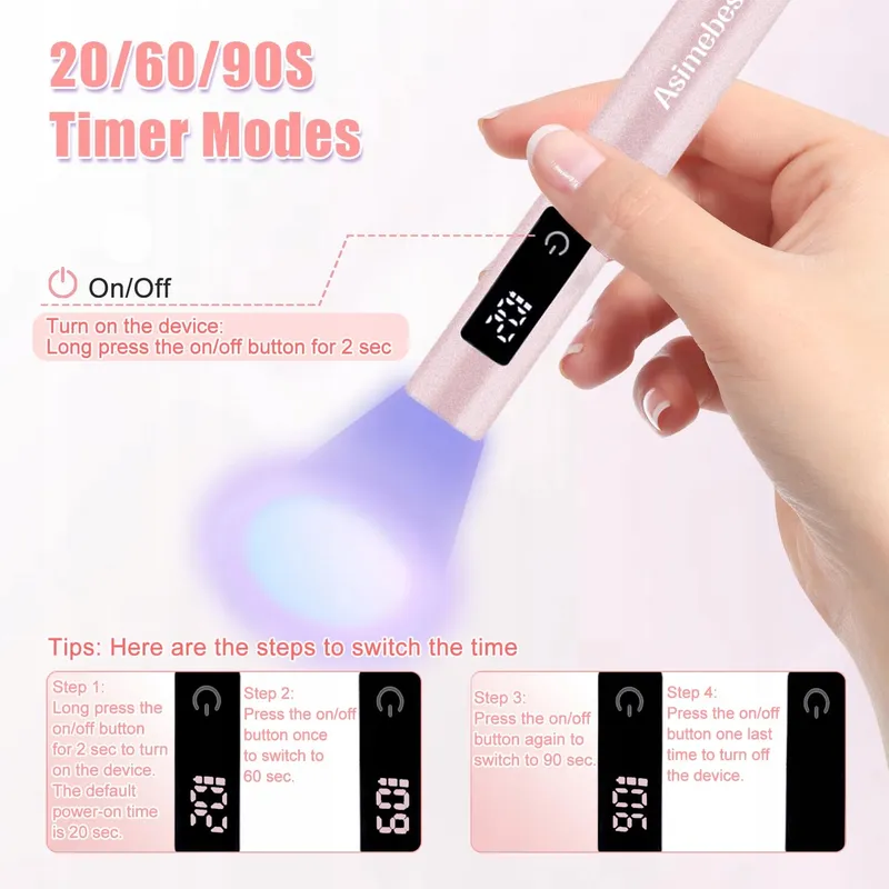 ASIMEBESTY Mini UV LED Nagellamp Roze Draagbaar 20/60/90S — foto 4
