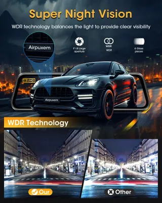 AIRPUXEM 4K Spiegel Dashcam 10" IPS WiFi Voor Achter 64GB SD — miniatuur 5