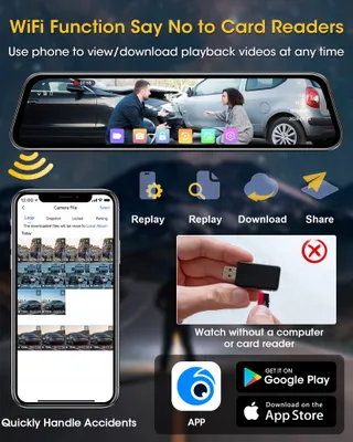 AIRPUXEM 4K Spiegel Dashcam 10" IPS WiFi Voor Achter 64GB SD — miniatuur 3