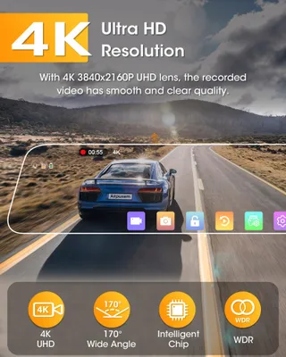 AIRPUXEM 4K Spiegel Dashcam 10" IPS WiFi Voor Achter 64GB SD — miniatuur 2