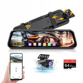 AIRPUXEM 4K Spiegel Dashcam 10" IPS WiFi Voor Achter 64GB SD — miniatuur 1