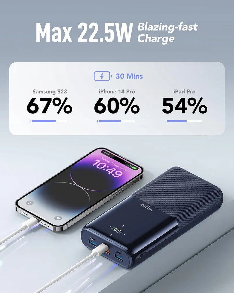 VIYISI Powerbank 20W PD Snelladen USB C LED Display Blauw — foto 3