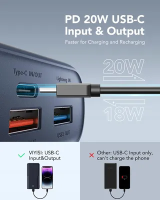 VIYISI Powerbank 20W PD Snelladen USB C LED Display Blauw — miniatuur 8