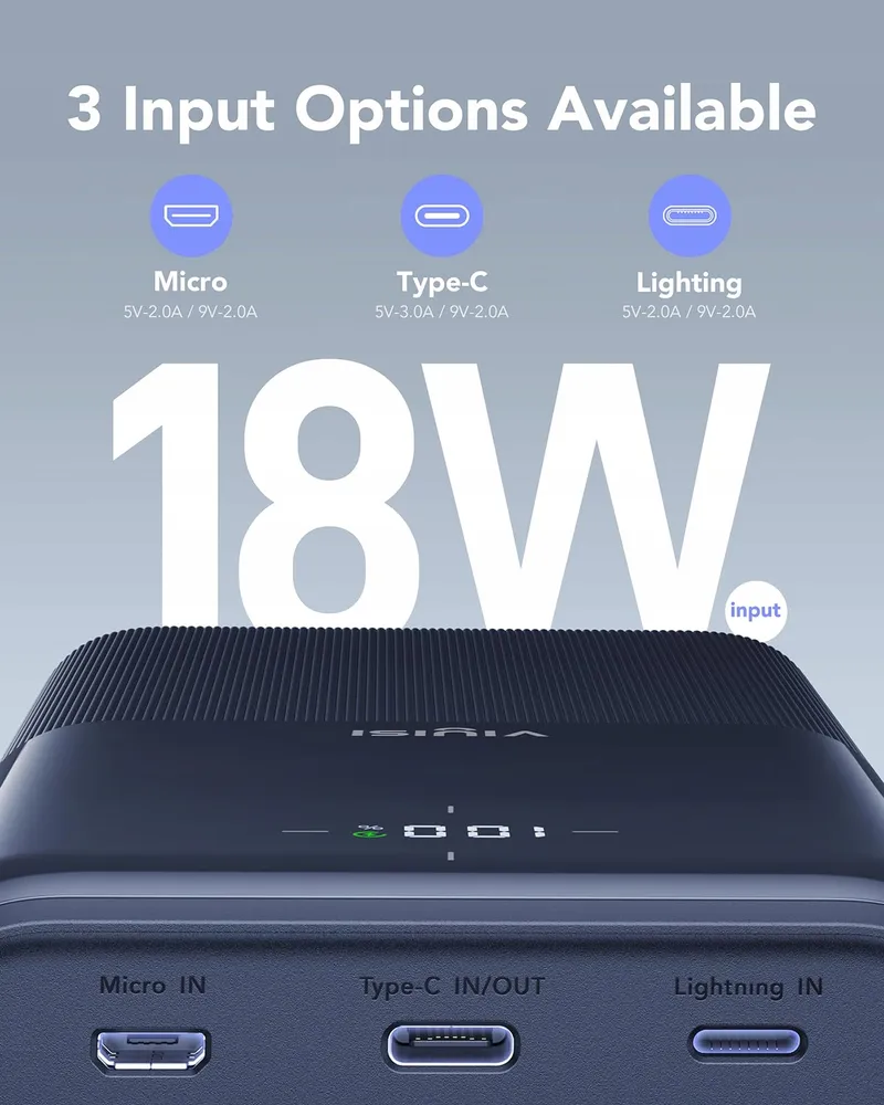 VIYISI Powerbank 20W PD Snelladen USB C LED Display Blauw — foto 5