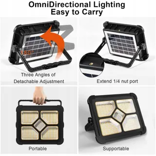 IODOO LED Bouwlamp 200W Oplaadbaar Afstandsbediening Zonnepaneel — miniatuur 3