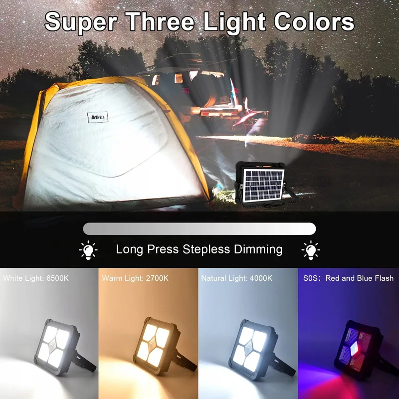 IODOO LED Bouwlamp 200W Oplaadbaar Afstandsbediening Zonnepaneel — foto 4