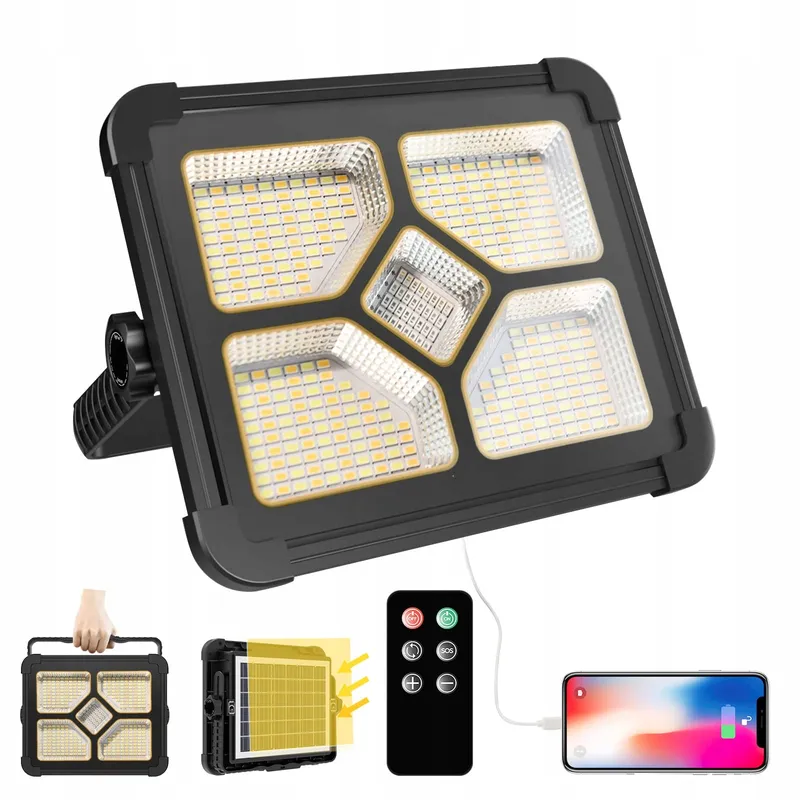 IODOO LED Bouwlamp 200W Oplaadbaar Afstandsbediening Zonnepaneel — foto 1