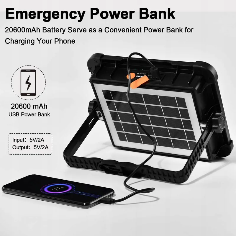 IODOO LED Bouwlamp 200W Oplaadbaar Afstandsbediening Zonnepaneel — foto 5