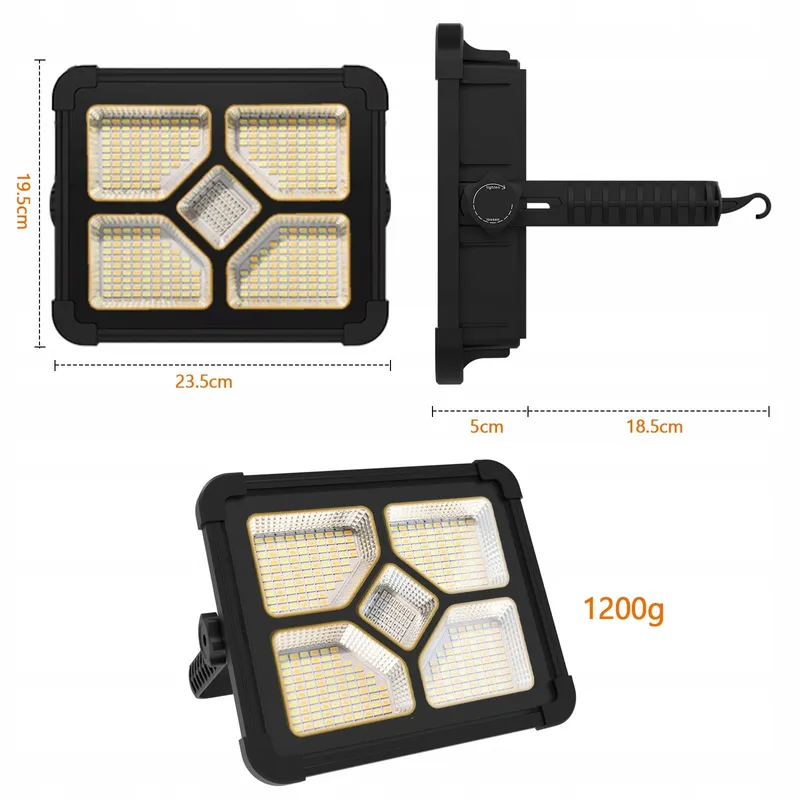 IODOO LED Bouwlamp 200W Oplaadbaar Afstandsbediening Zonnepaneel — foto 6