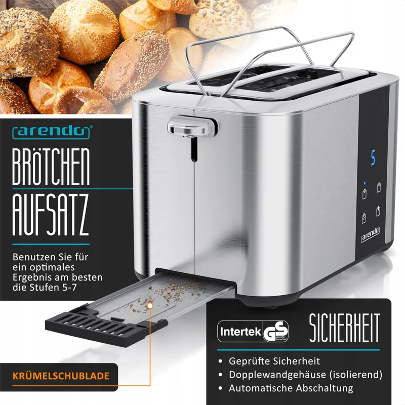 ARENDO RVS Broodrooster Lange Sleuf Touchscreen Zilver — foto 4