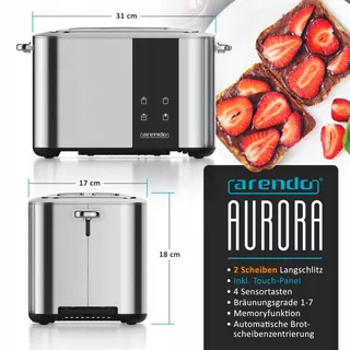 ARENDO RVS Broodrooster Lange Sleuf Touchscreen Zilver — miniatuur 2