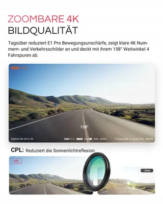 VANTRUE E1 Pro Dashcam 4K HDR GPS WiFi Nachtzicht 160° — miniatuur 4