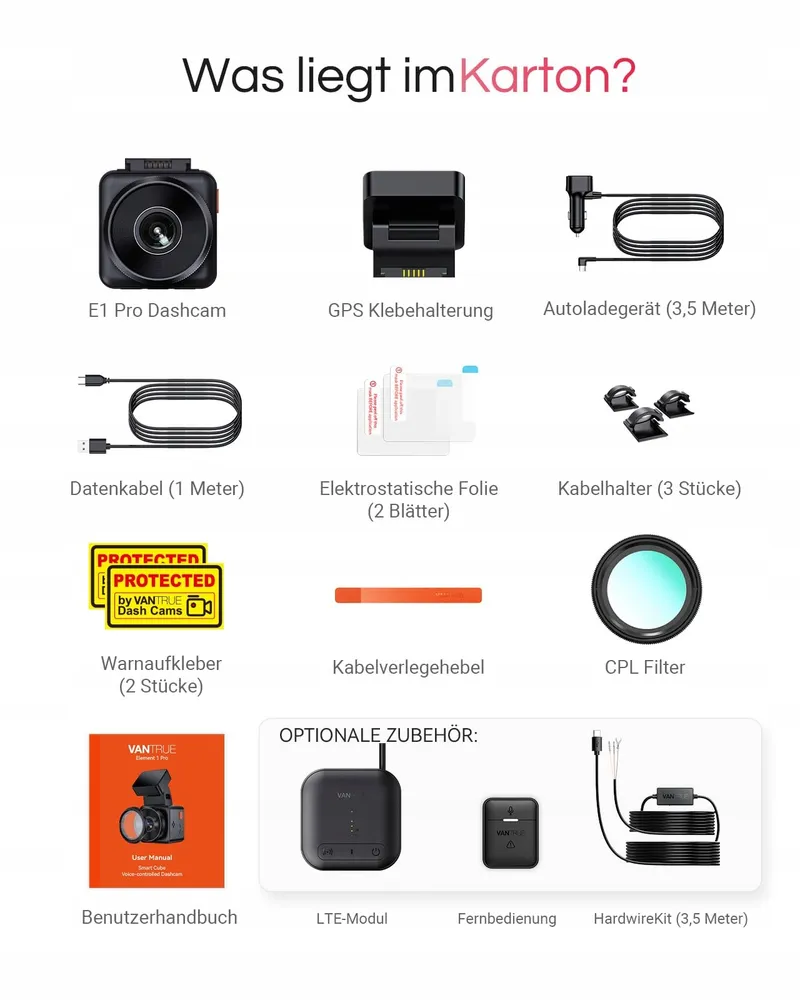 VANTRUE E1 Pro Dashcam 4K HDR GPS WiFi Nachtzicht 160° — foto 9