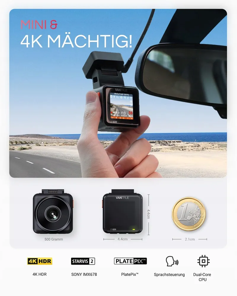 VANTRUE E1 Pro Dashcam 4K HDR GPS WiFi Nachtzicht 160° — foto 2