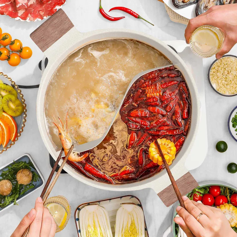DEZIN Shabu Pot 5-QT Dubbele Smaak Verdeler Inductie En Gas — foto 2