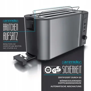 ARENDO RVS Broodrooster 4 Sneden Lange Sleuf Defrost 1500W Grijs — miniatuur 2
