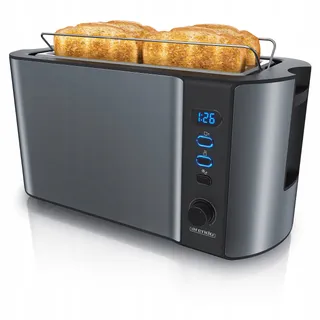 ARENDO RVS Broodrooster 4 Sneden Lange Sleuf Defrost 1500W Grijs