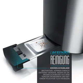 ARENDO RVS Broodrooster 4 Sneden Lange Sleuf Defrost 1500W Grijs — miniatuur 4