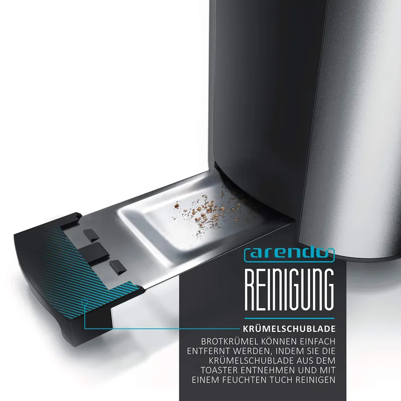 ARENDO RVS Broodrooster 4 Sneden Lange Sleuf Defrost 1500W Grijs — foto 4