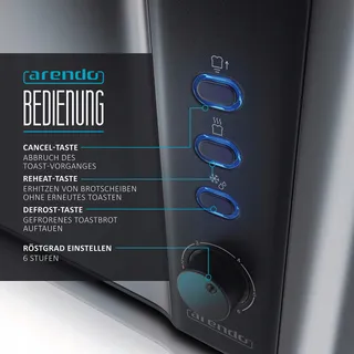 ARENDO RVS Broodrooster 4 Sneden Lange Sleuf Defrost 1500W Grijs — miniatuur 3