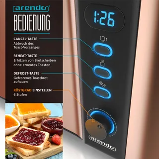 ARENDO Broodrooster Lange Sleuf 4 Sneden Ontdooien 1500W Koper — miniatuur 4