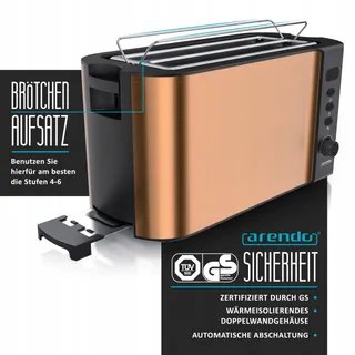 ARENDO Broodrooster Lange Sleuf 4 Sneden Ontdooien 1500W Koper — miniatuur 2