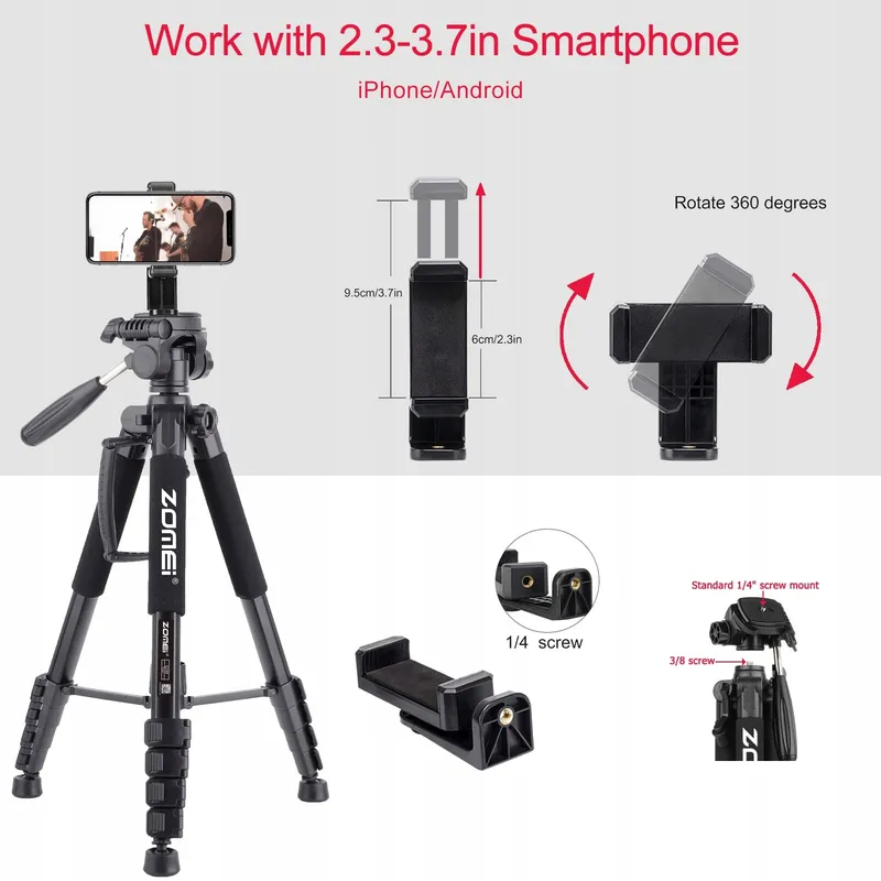 ZOMEI Professioneel Reisstatief 188cm DSLR Telefoons Projectoren — foto 7