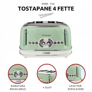 ARIETE Vintage 156 Broodrooster Retro 4 Sneden 1600W Groen — miniatuur 2