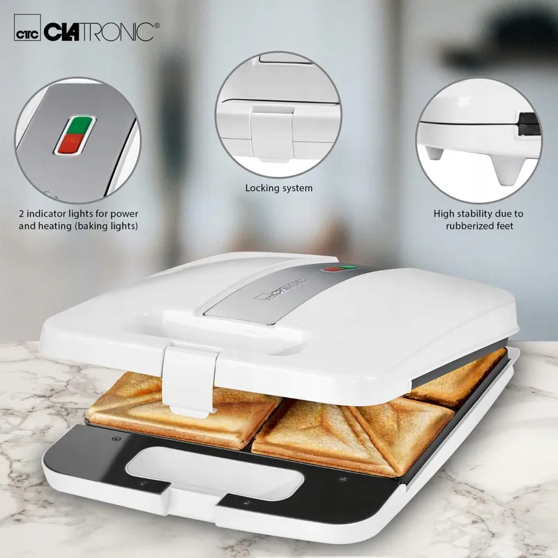 CLATRONIC ST 3629 Sandwichmaker 4 Sneden Driehoekig 1200W Wit — foto 4