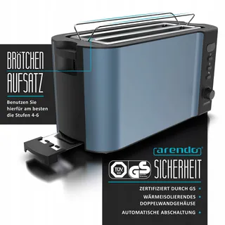ARENDO Broodrooster RVS Lang 4 Sneetjes Ontdooifunctie Blauw — miniatuur 5