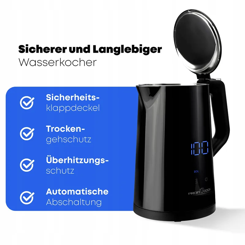 PROFICOOK Waterkoker 1,7L Temperatuurregeling 50-100°C BPA-vrij — foto 6