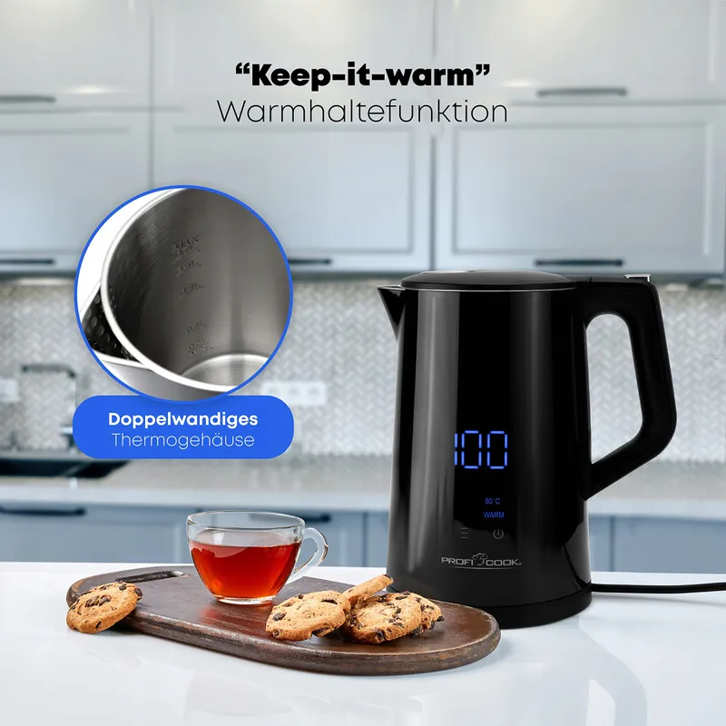 PROFICOOK Waterkoker 1,7L Temperatuurregeling 50-100°C BPA-vrij — foto 3