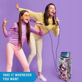 TRENDIX Karaoke Kinderen Roze 2 Microfoons USB Bluetooth SD — miniatuur 4