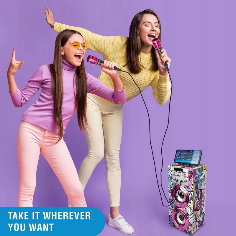 TRENDIX Karaoke Kinderen Roze 2 Microfoons USB Bluetooth SD — foto 4