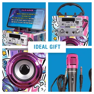 TRENDIX Karaoke Kinderen Roze 2 Microfoons USB Bluetooth SD — miniatuur 2