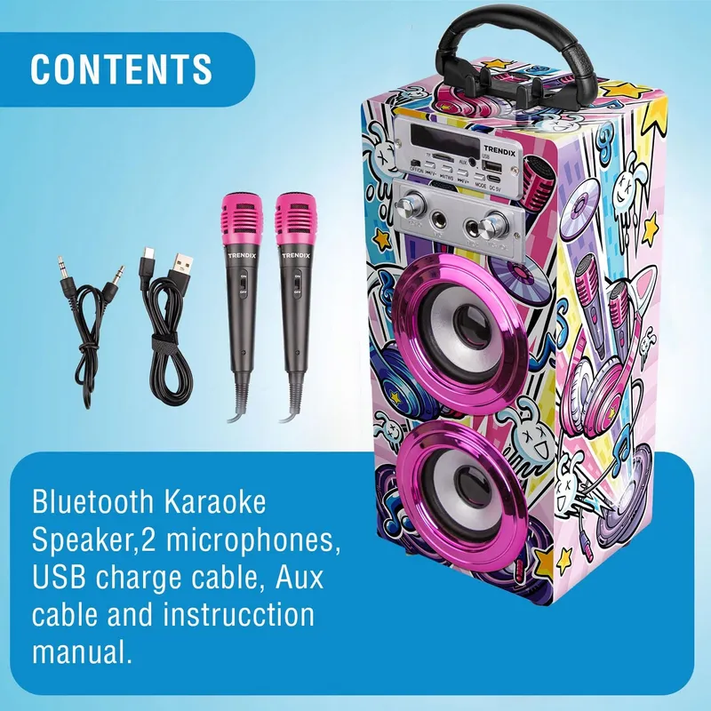 TRENDIX Karaoke Kinderen Roze 2 Microfoons USB Bluetooth SD — foto 3