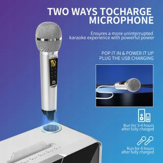 Karaoke Machine 20W Bluetooth Speaker met Draadloze Microfoons — miniatuur 5